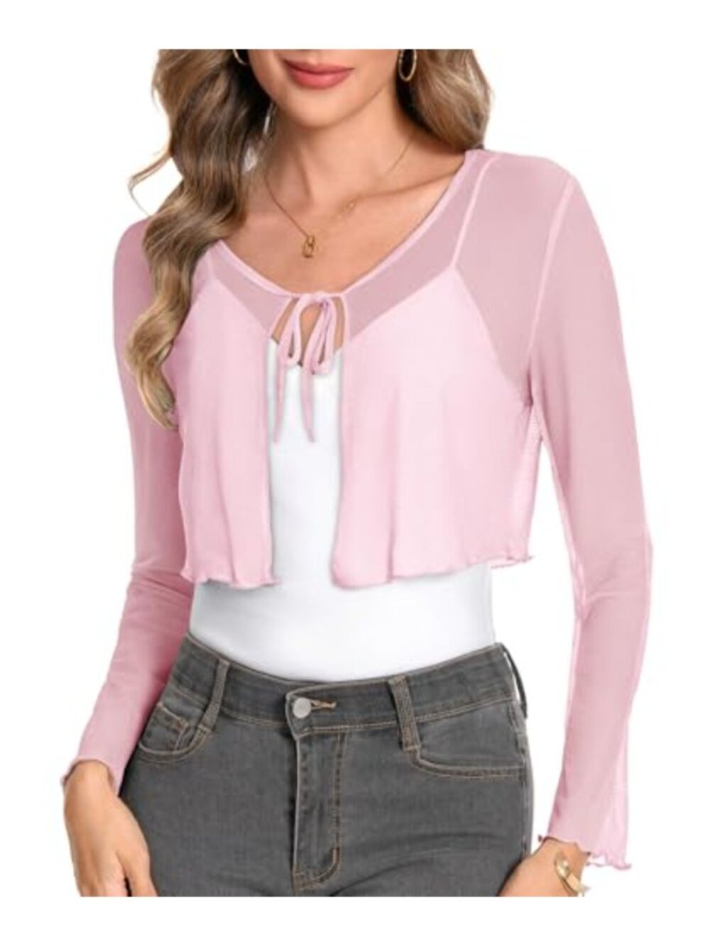 Sheer Bolero Shrug for Women Long Bell Sleeve